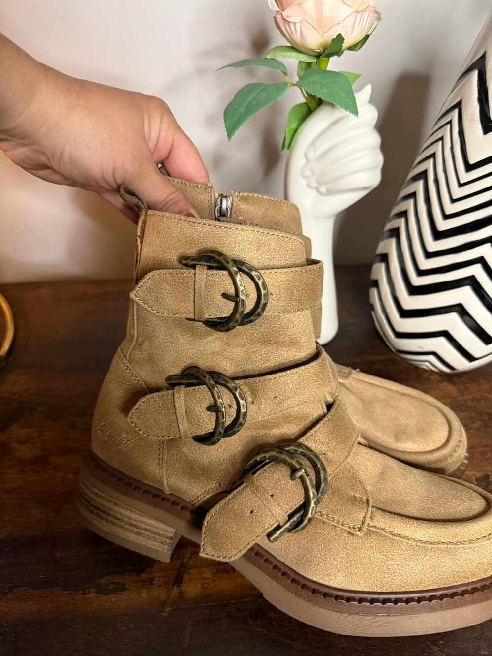 Vegan Suede Ankle Boot in Tan